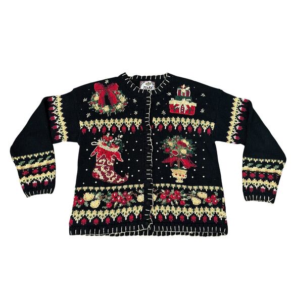 Tiara international Sweaters - Vintage Christmas Embroidered Medium Cardigan Sweater Tiara International VTG
